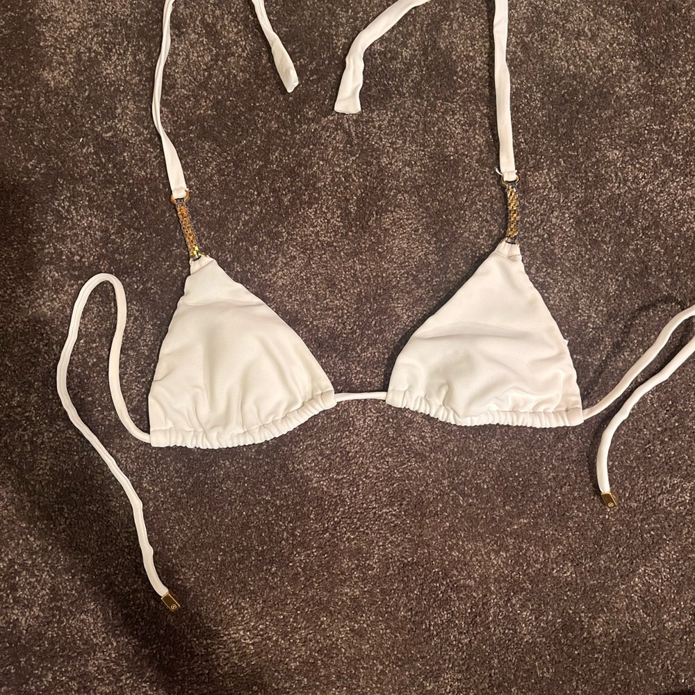 Vix White Bikini Top with Gold Accents - Size S